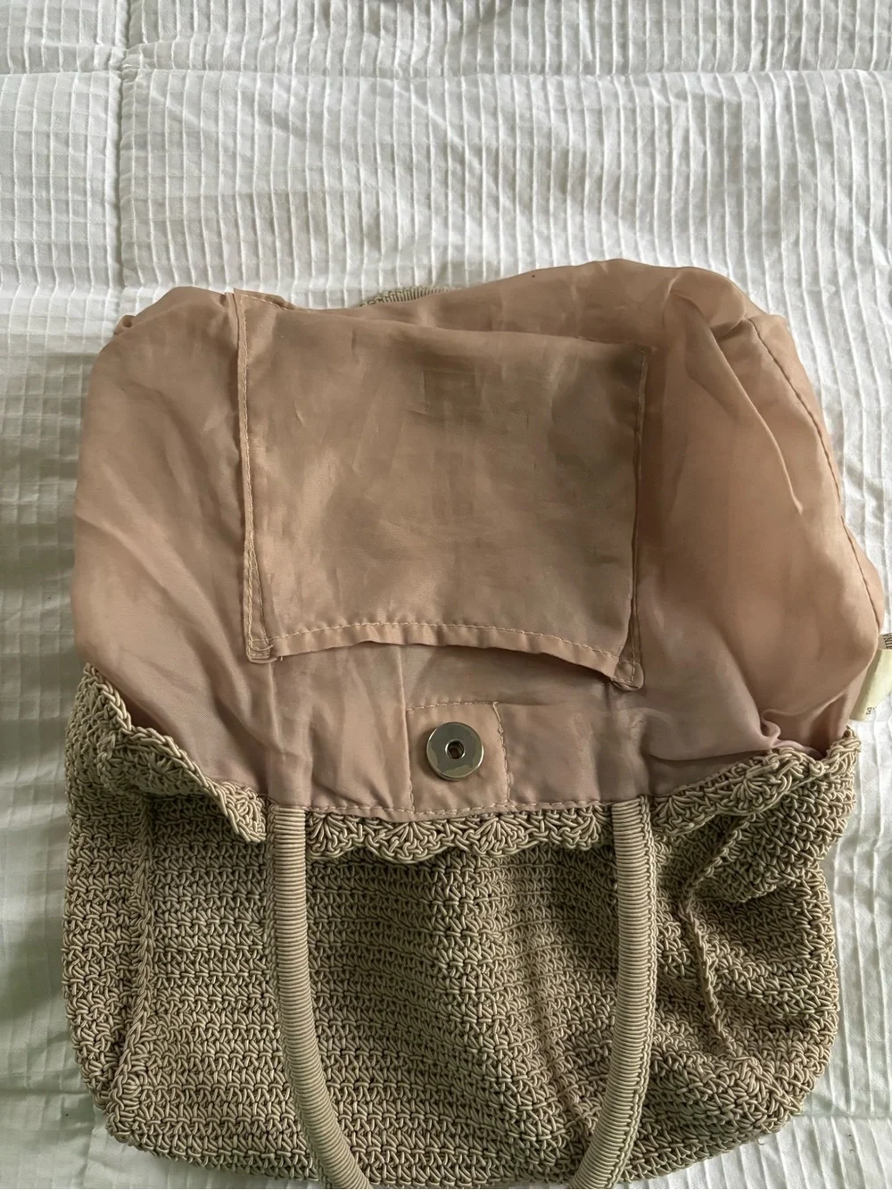 Woven Crochet Tote Bag in Beige Minimalist Cottagecore Beach Vacation